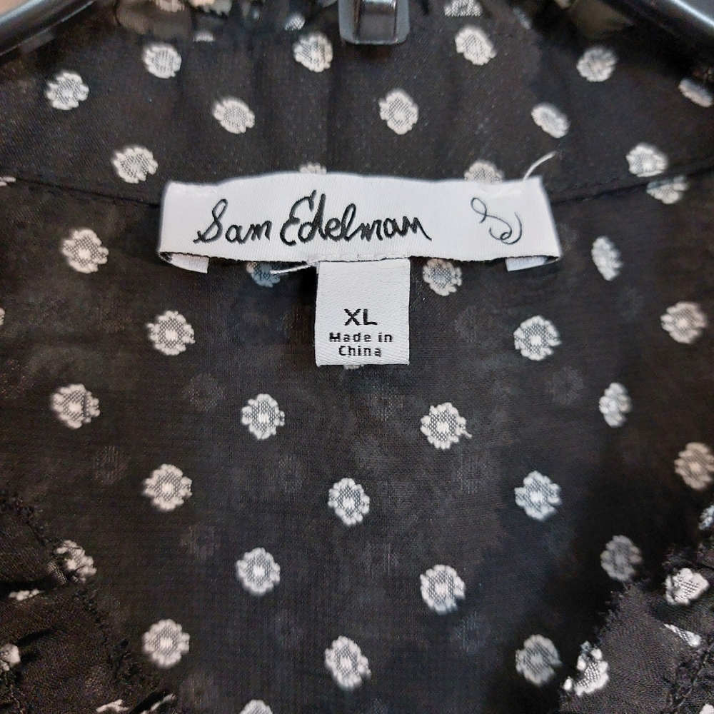 Sam Edelman Vermont Vintage Ruffle Collared V-Neckline Blouse XL EUC Black And W - Picture 3 of 13